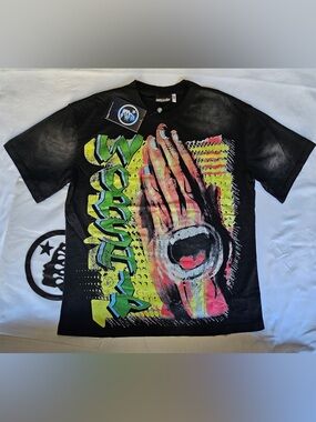 HellStar Screaming Hand Graphic Tee - Black with Neon Print